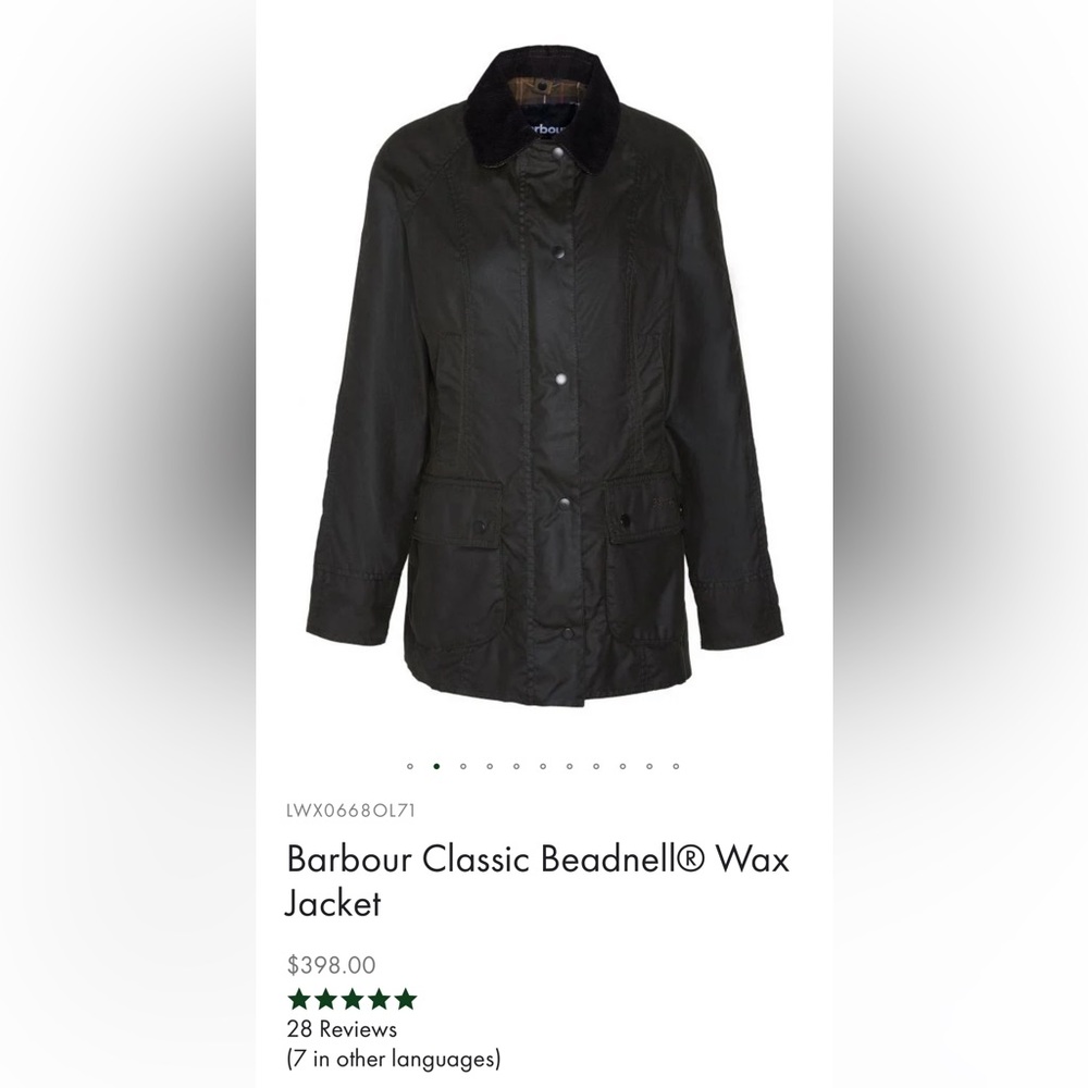 Authentic Barbour Beadnell Wax Jacket Size 14 NWT! $398 on Barbour website!